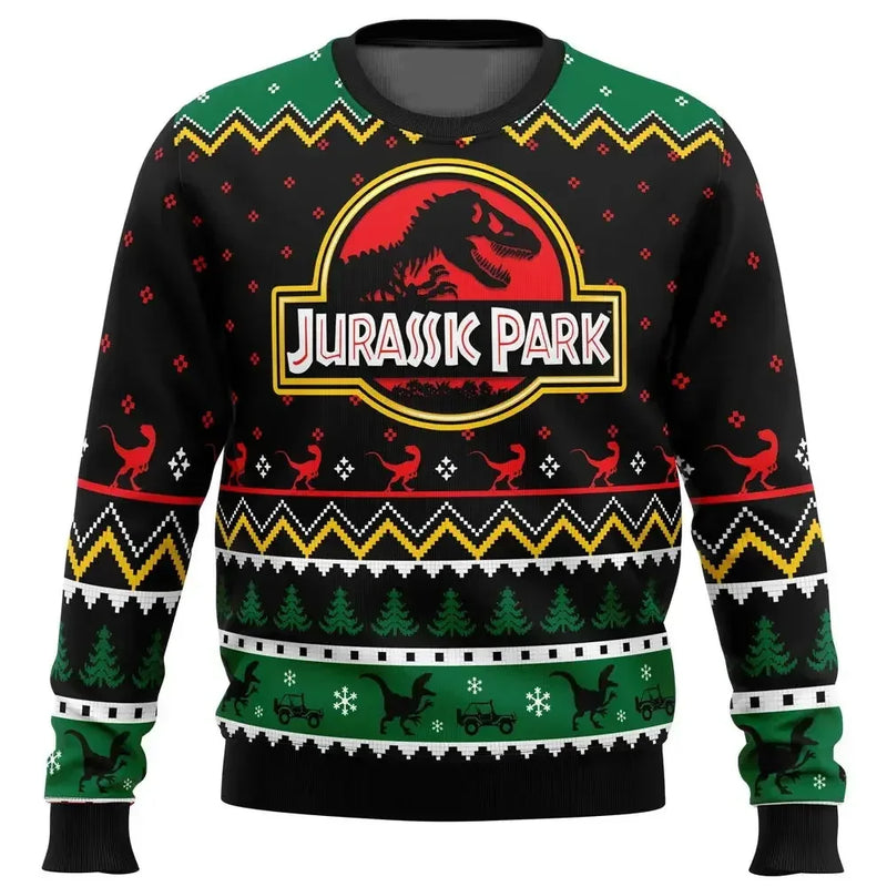 2025 Autumn/Winter Men's Jurassic Park Christmas Head Ugly Christmas Hoodie Women's Casual Sports Party Hoodie