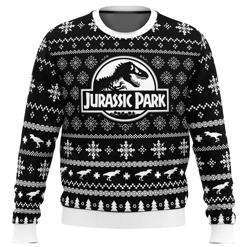 2025 Autumn/Winter Men's Jurassic Park Christmas Head Ugly Christmas Hoodie Women's Casual Sports Party Hoodie
