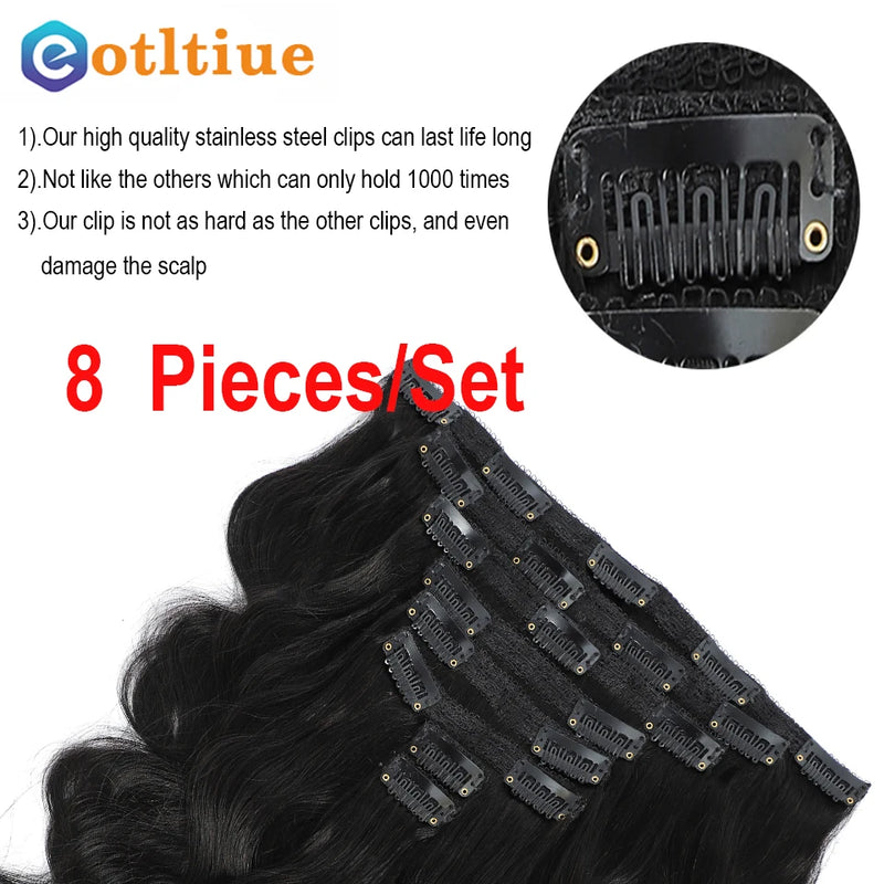 Body Wave Clip in Hair Extension Human Hair Natural Black Wavy Clip in Hair Extensions for Women 8pcs 120g/set Hair Accessorieen