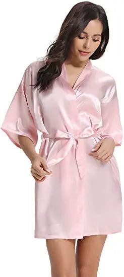 New Silk Kimono Robe Bathrobe Women Silk Bridesmaid Robes Sexy Navy Blue Robes Satin Robe Ladies Dressing Gowns