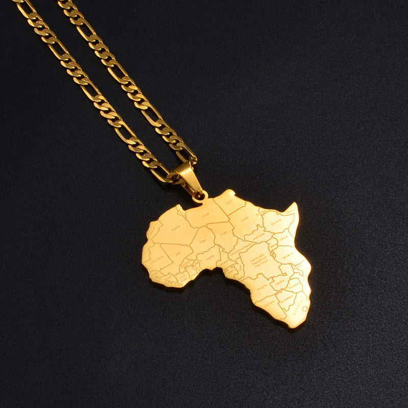 Anniyo Africa Map & Country Name Pendant Necklaces for Women Men African Maps Jewelry Nigeria,Congo,Ghana,Sudan,Somalia