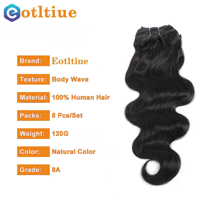 Body Wave Clip in Hair Extension Human Hair Natural Black Wavy Clip in Hair Extensions for Women 8pcs 120g/set Hair Accessorieen