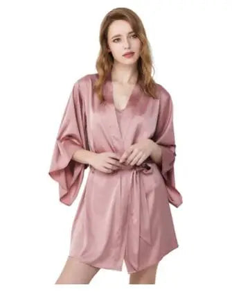 New Silk Kimono Robe Bathrobe Women Silk Bridesmaid Robes Sexy Navy Blue Robes Satin Robe Ladies Dressing Gowns