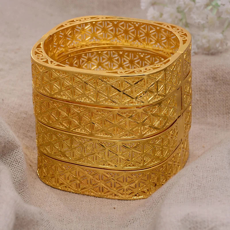 Ethiopian 4Pcs/lot Africa Gold Color Bangles for Women Dubai Bride Bracelet African Wedding Jewelry Middle East Items