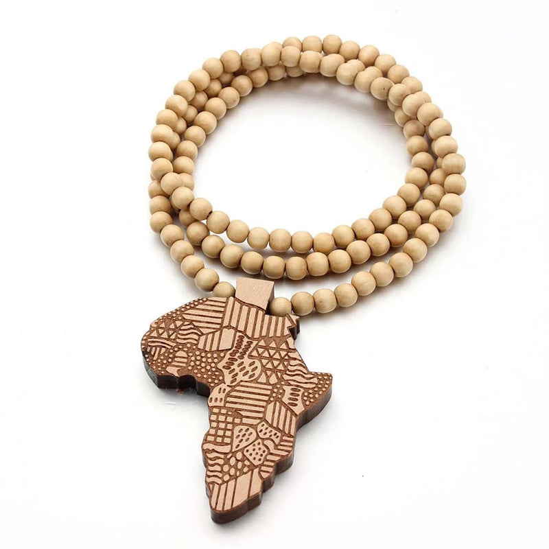 Voikukka Jewelry 2021 New Product Hot Sale African Map Pendant Wooden Hiphop Women Man Necklace For Gifts Accessories