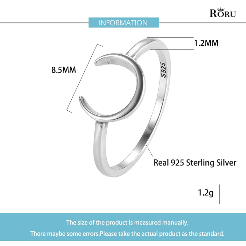Roru 100% real prata pura simples anéis de lua grande para as senhoras dos homens das mulheres jóias de casamento anel de dedo presentes 2021 novo
