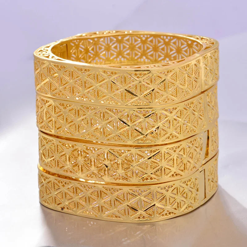 Ethiopian 4Pcs/lot Africa Gold Color Bangles for Women Dubai Bride Bracelet African Wedding Jewelry Middle East Items