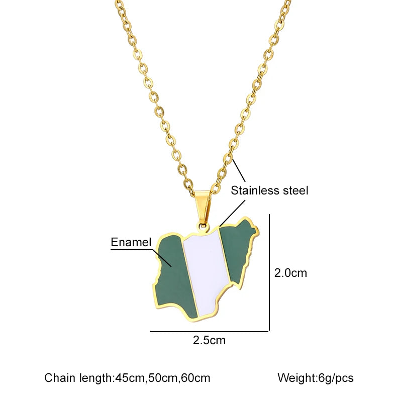 Africa Nigeria Map Flag Pendant Necklace Men Women Stainless Steel Gold Silver Color African Jewelry Gift