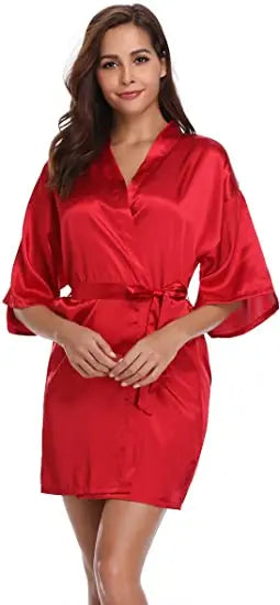 New Silk Kimono Robe Bathrobe Women Silk Bridesmaid Robes Sexy Navy Blue Robes Satin Robe Ladies Dressing Gowns