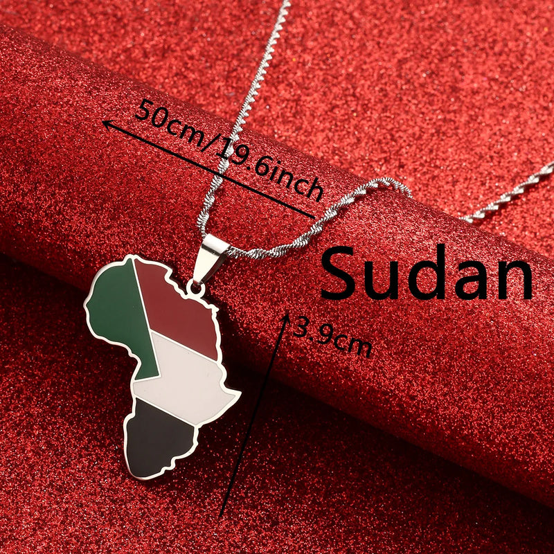 African Original Sudan Flag Pendant Necklaces Stainless Steel Africa Map Jewelry