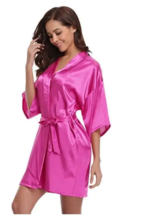 New Silk Kimono Robe Bathrobe Women Silk Bridesmaid Robes Sexy Navy Blue Robes Satin Robe Ladies Dressing Gowns