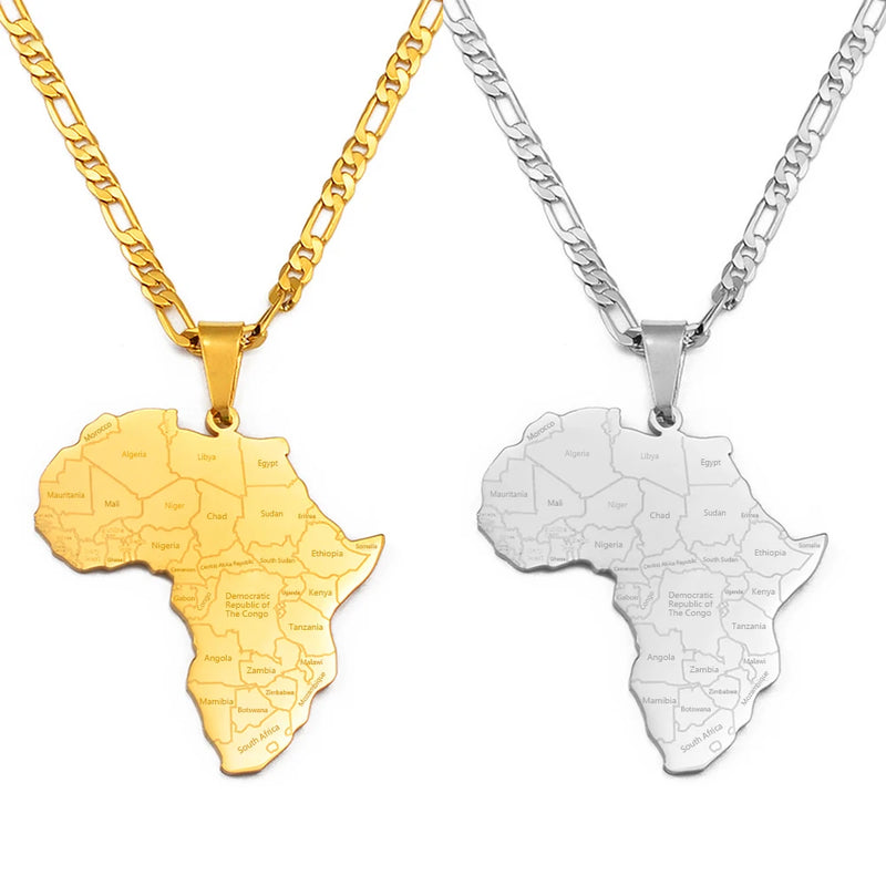 Anniyo Africa Map & Country Name Pendant Necklaces for Women Men African Maps Jewelry Nigeria,Congo,Ghana,Sudan,Somalia