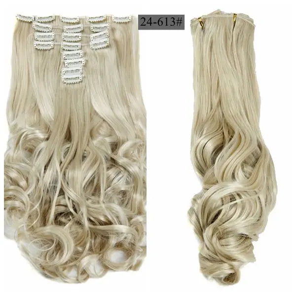 Synthetic Clip Ins Luxury For Braiding 50cm 8pcs/set 20" Heat Resistant Hairpieces Wavy Synthetic Clip On Hair Extensions