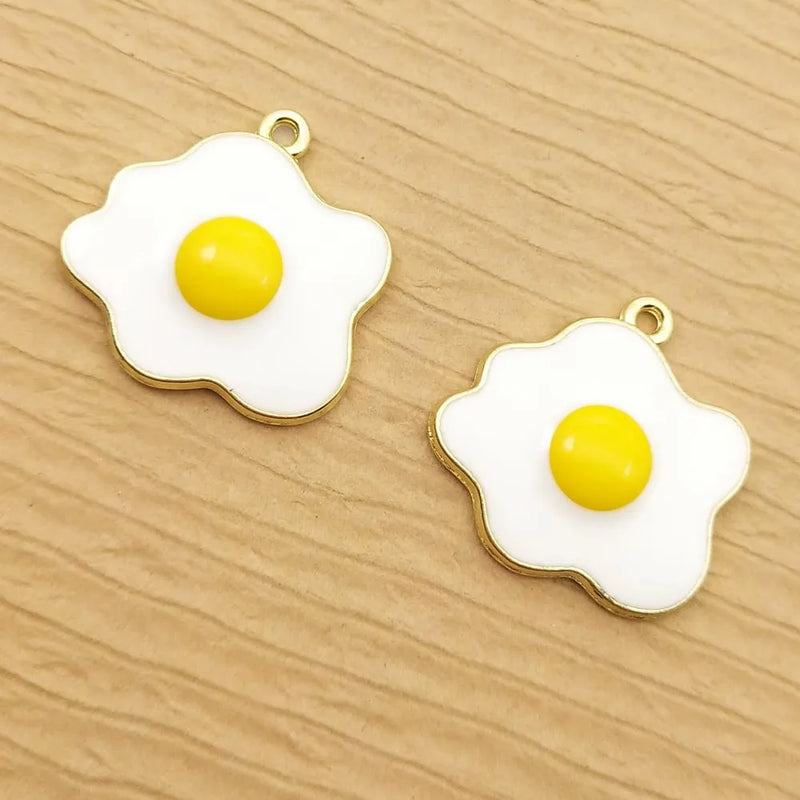 10pcs Enamel Fried Egg Charm for Jewelry Making Metal Earring Pendant Necklace Bracelet Charms Accessories Diy Craft Supplies