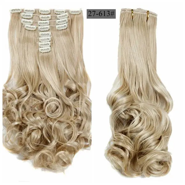 Synthetic Clip Ins Luxury For Braiding 50cm 8pcs/set 20" Heat Resistant Hairpieces Wavy Synthetic Clip On Hair Extensions