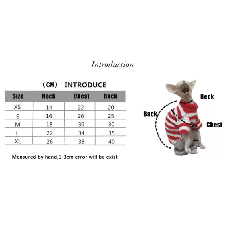 Devon Sphinx Hairless Cat Clothes, 100% Cotton, Pet Clothes with Necklace
