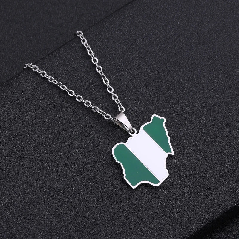 Africa Nigeria Map Flag Pendant Necklace Men Women Stainless Steel Gold Silver Color African Jewelry Gift