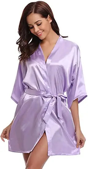 New Silk Kimono Robe Bathrobe Women Silk Bridesmaid Robes Sexy Navy Blue Robes Satin Robe Ladies Dressing Gowns