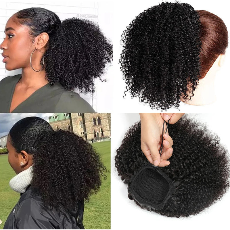 Maxine-Afro Kinky Curly Ponytail Extensões, Clip-in Drawstring Ponytail, Bun Hairpieces, Cabelo Humano, 4B, 4C