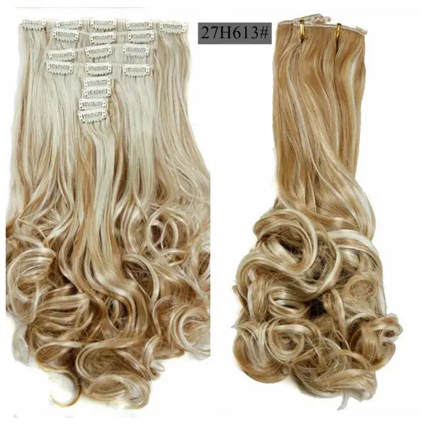 Synthetic Clip Ins Luxury For Braiding 50cm 8pcs/set 20" Heat Resistant Hairpieces Wavy Synthetic Clip On Hair Extensions