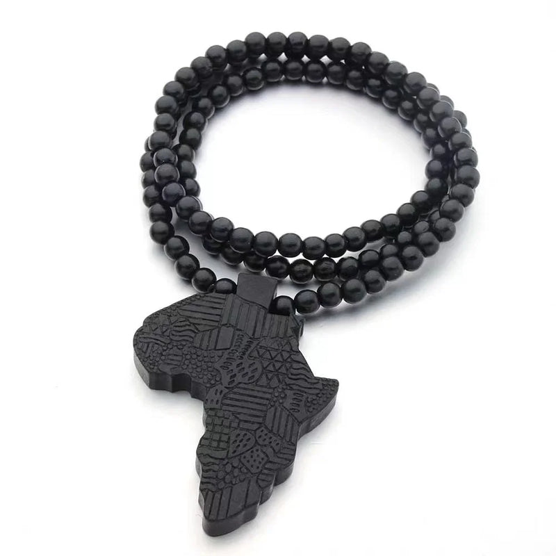 Voikukka Jewelry 2021 New Product Hot Sale African Map Pendant Wooden Hiphop Women Man Necklace For Gifts Accessories