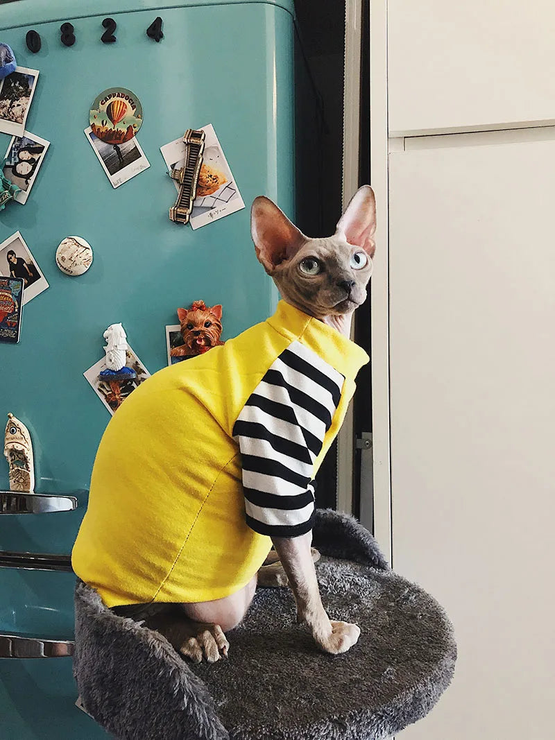 Devon Sphinx Hairless Cat Clothes, 100% Cotton, Pet Clothes with Necklace