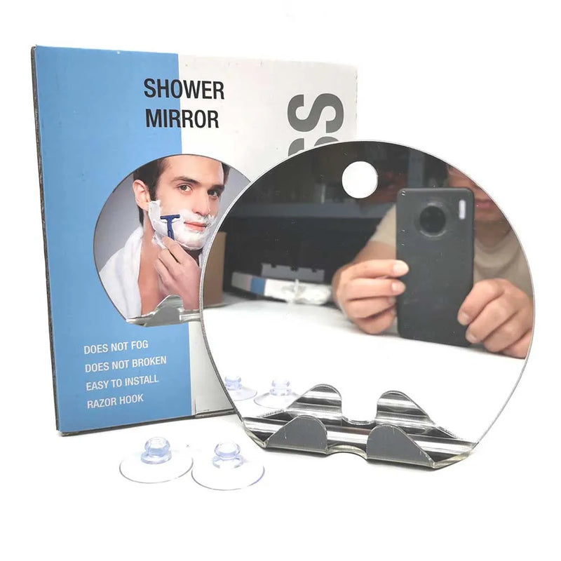 Espelho do chuveiro portátil inquebrável anti-nevoeiro para barbear, suporte do gancho da lâmina, ventosa, parede do banheiro, sem nevoeiro, espelho de viagem, anti-nevoeiro