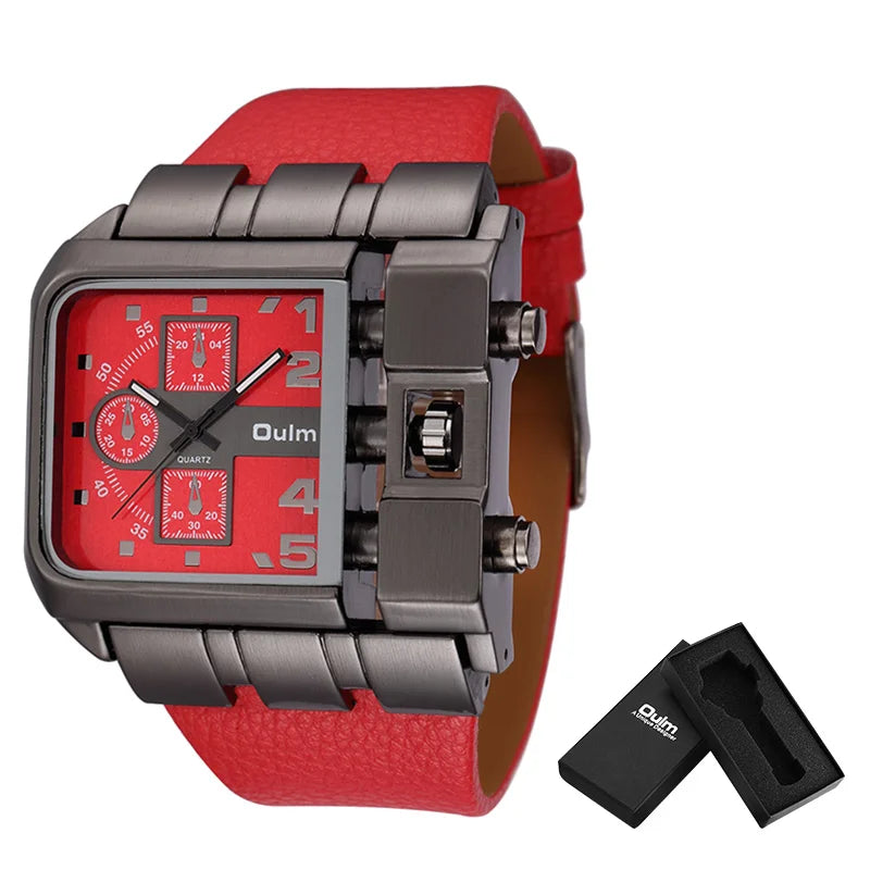 Oulm marca 3364 design exclusivo quadrado relógio de pulso masculino largo grande mostrador casual pulseira de couro relógio de quartzo masculino relógios esportivos