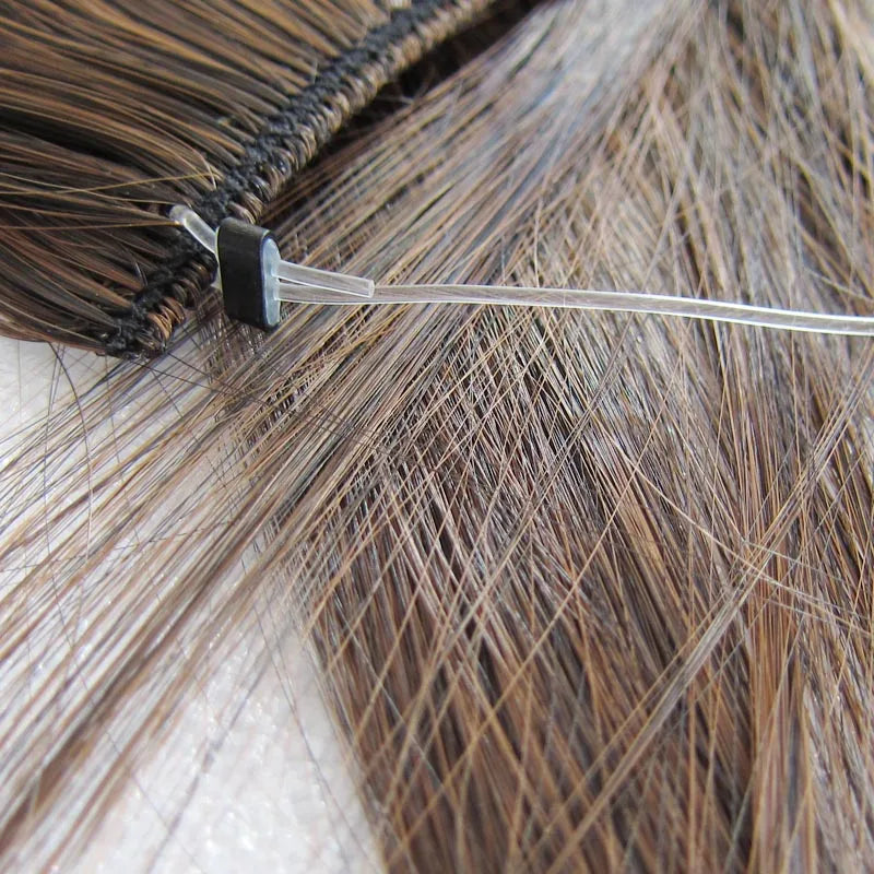 Jeedou One Piece Synthetic Hair Extension No Clips Whit Invisible Line Straight&Wavy Hair Hairpieces Brown Blue Ombre Color