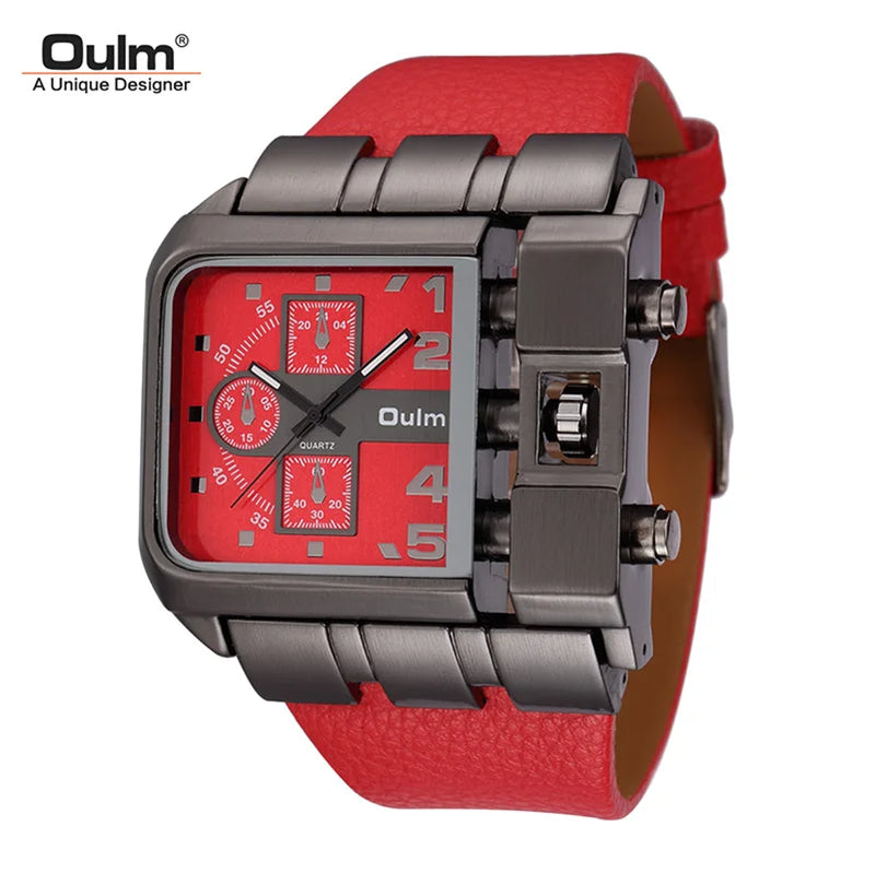 Oulm marca 3364 design exclusivo quadrado relógio de pulso masculino largo grande mostrador casual pulseira de couro relógio de quartzo masculino relógios esportivos