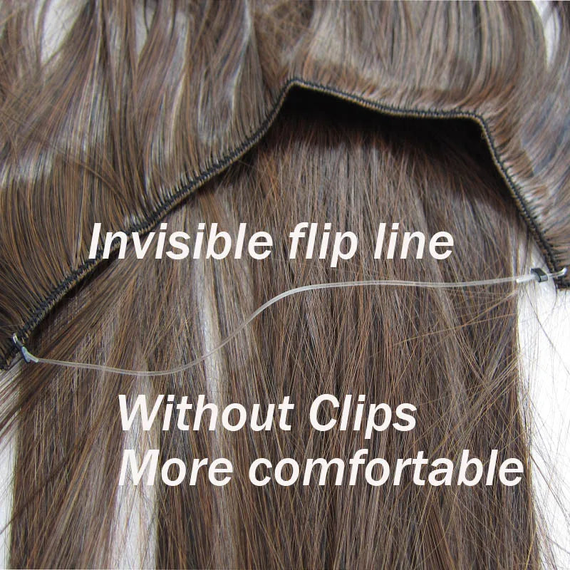 Jeedou One Piece Synthetic Hair Extension No Clips Whit Invisible Line Straight&Wavy Hair Hairpieces Brown Blue Ombre Color