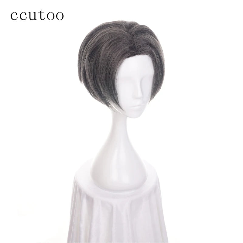 ccutoo 12" Miles Edgeworth Grey Short Central Parting Hairstyles Synthetic Hair Heat Resistance Cosplay Wig For Men's Party