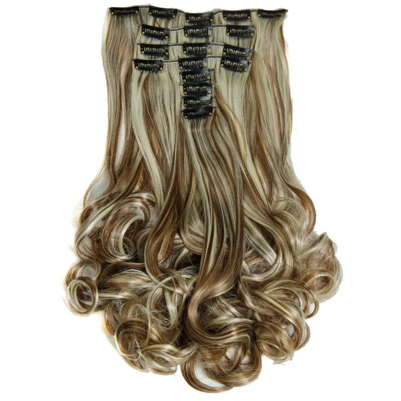 Synthetic Clip Ins Luxury For Braiding 50cm 8pcs/set 20" Heat Resistant Hairpieces Wavy Synthetic Clip On Hair Extensions