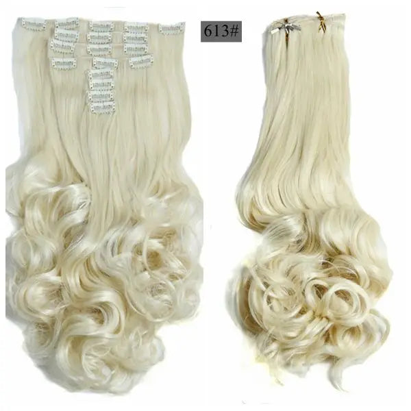 Synthetic Clip Ins Luxury For Braiding 50cm 8pcs/set 20" Heat Resistant Hairpieces Wavy Synthetic Clip On Hair Extensions