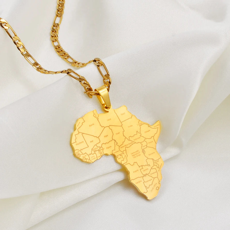 Anniyo Africa Map & Country Name Pendant Necklaces for Women Men African Maps Jewelry Nigeria,Congo,Ghana,Sudan,Somalia