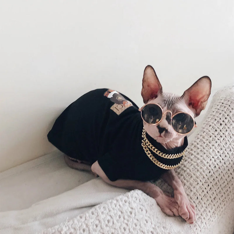 Devon Sphinx Hairless Cat Clothes, 100% Cotton, Pet Clothes with Necklace