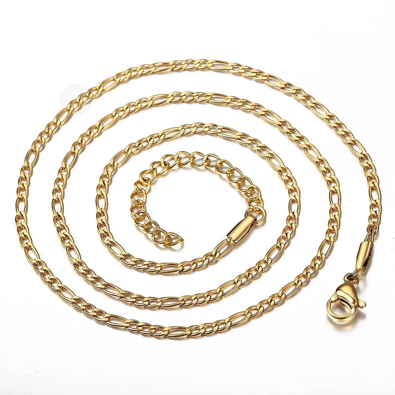 Gold Color Double Chains Africa Map Pendant for Men Women Stainless Steel Box Figaro Link Pendant Necklace Christmas Gift KN647A