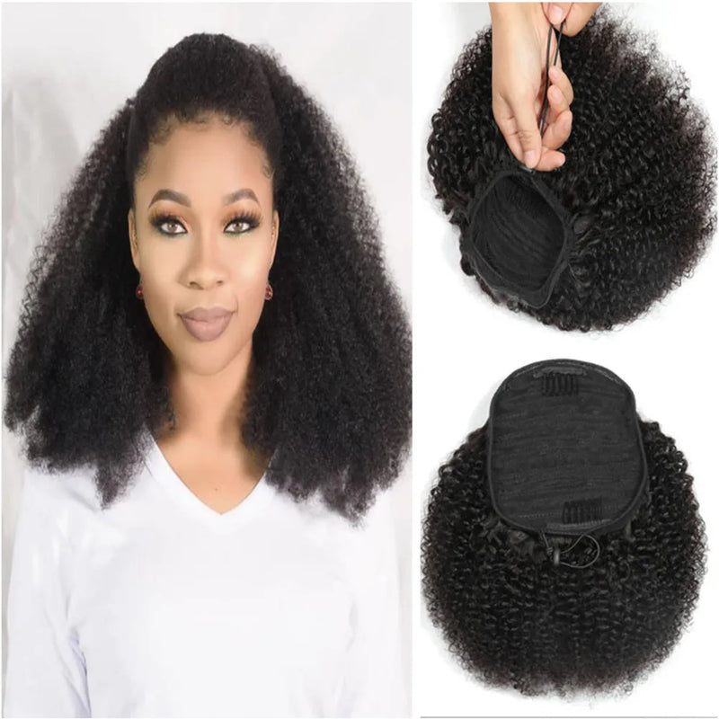 Maxine-Afro Kinky Curly Ponytail Extensões, Clip-in Drawstring Ponytail, Bun Hairpieces, Cabelo Humano, 4B, 4C