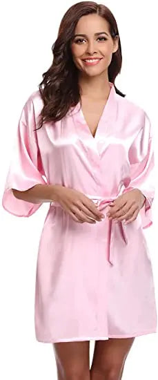 New Silk Kimono Robe Bathrobe Women Silk Bridesmaid Robes Sexy Navy Blue Robes Satin Robe Ladies Dressing Gowns