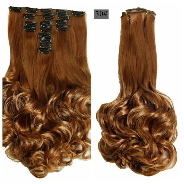 Synthetic Clip Ins Luxury For Braiding 50cm 8pcs/set 20" Heat Resistant Hairpieces Wavy Synthetic Clip On Hair Extensions
