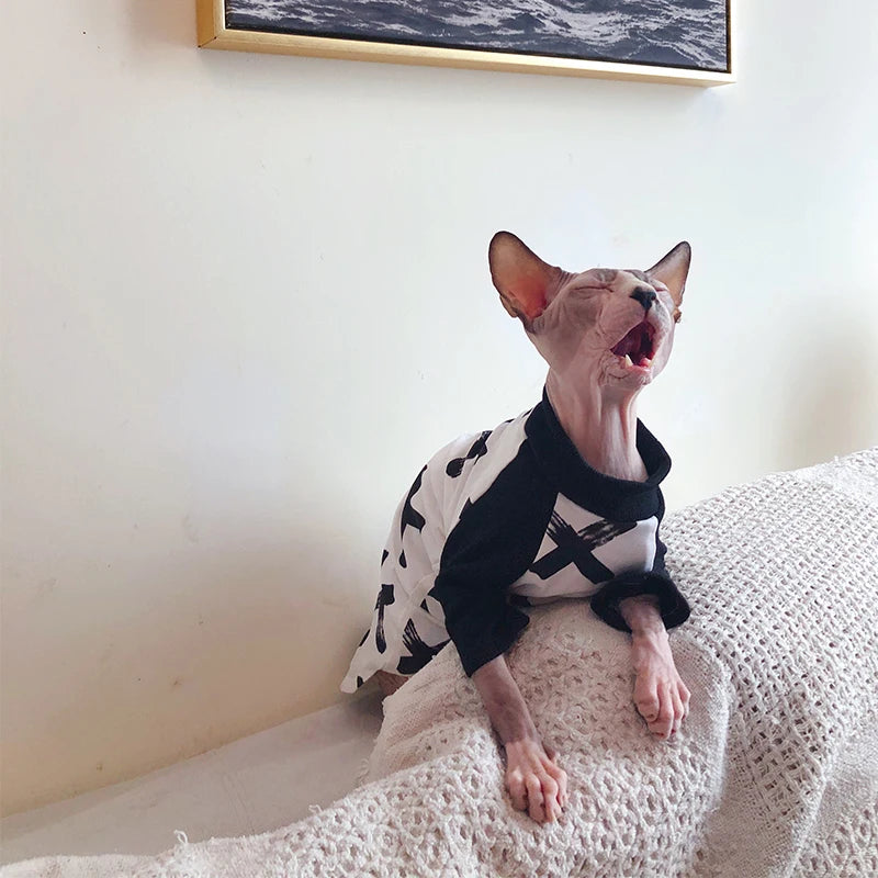 Devon Sphinx Hairless Cat Clothes, 100% Cotton, Pet Clothes with Necklace