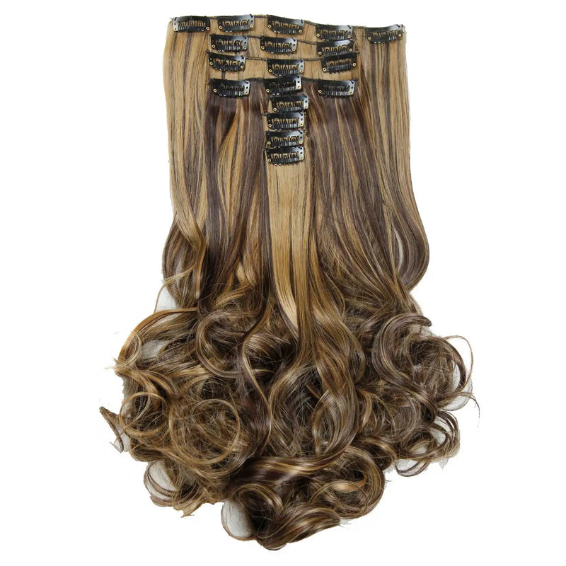 Synthetic Clip Ins Luxury For Braiding 50cm 8pcs/set 20" Heat Resistant Hairpieces Wavy Synthetic Clip On Hair Extensions
