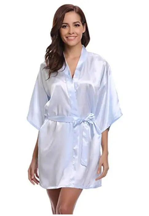 New Silk Kimono Robe Bathrobe Women Silk Bridesmaid Robes Sexy Navy Blue Robes Satin Robe Ladies Dressing Gowns