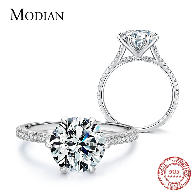 MODIAN-Simulado Anel de Diamante para Mulheres, 3 Carat, 925 Sterling Silver, Anel Coroa para Casamento, Declaração de Noivado, Jóias Finas