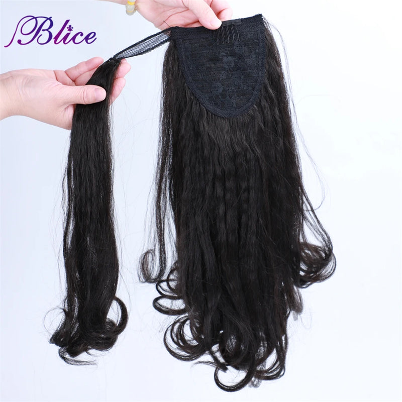 Blice Synthetic Kinky Straight Wrap Around Ponytail Extension Heat Resistant Tail Fake Hair Clip In For Women