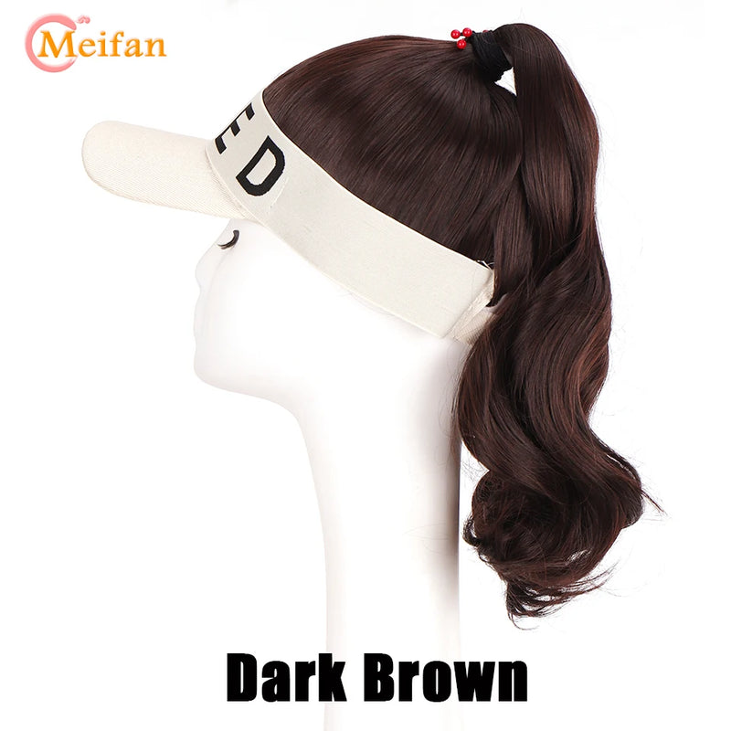 MEIFAN Synthetic Natural Fake Hair Ponytail Extension Wig wiht Hat Travel Beach Shade Baseball Cap All-in-one Easy Wear Hat Wig