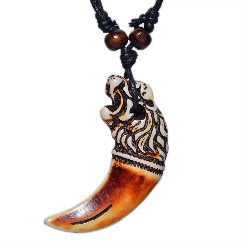 FX010 Lion tooth necklace pendant cool man Choker Retro Jewelry Africa Tribal style Imitation Yak Bone necklace Amulet Gift
