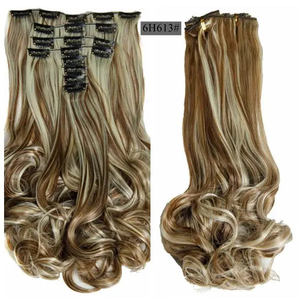 Synthetic Clip Ins Luxury For Braiding 50cm 8pcs/set 20" Heat Resistant Hairpieces Wavy Synthetic Clip On Hair Extensions