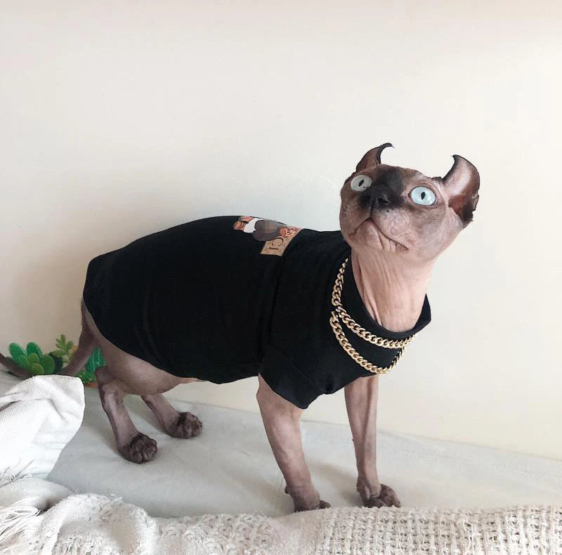 Devon Sphinx Hairless Cat Clothes, 100% Cotton, Pet Clothes with Necklace