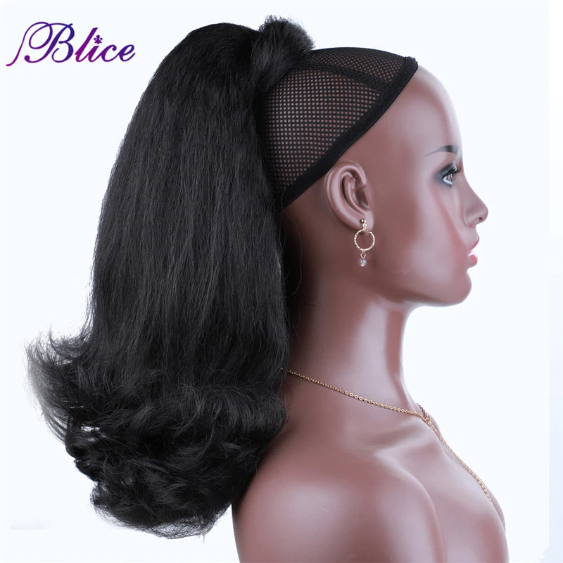 Blice Synthetic Kinky Straight Wrap Around Ponytail Extension Heat Resistant Tail Fake Hair Clip In For Women